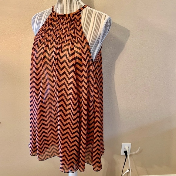 H&M Tunic Top XS/S Black Rust Chevron Stripe Sleeveless Semi-Sheer Tank - Picture 6 of 14